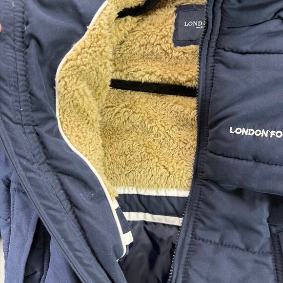 London Fog Kids’ Navy Blue Puffer Jacket with Faux Shearling Hood Size S/8 - Picture 8 of 12